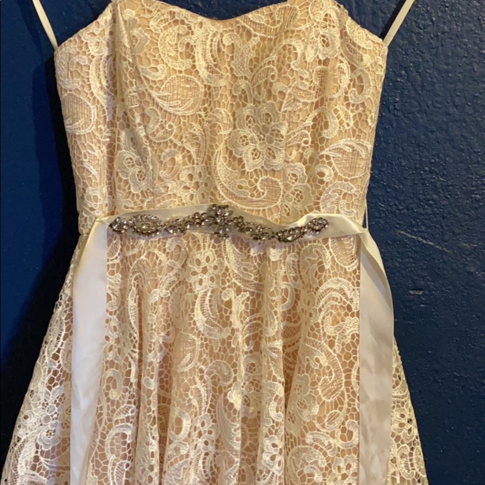 White Lace Dress with Rhinestone Belt